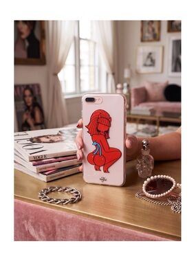 new Valfre ☻︎ Lucy Cherry Bottom ☻ iPhone 6+ 7+ 8+ Clear Case ☻ Artist Drawn ☻